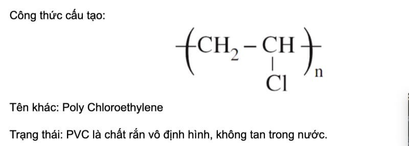 Công thức hóa học và cấu tạo của Poli vinyl clorua